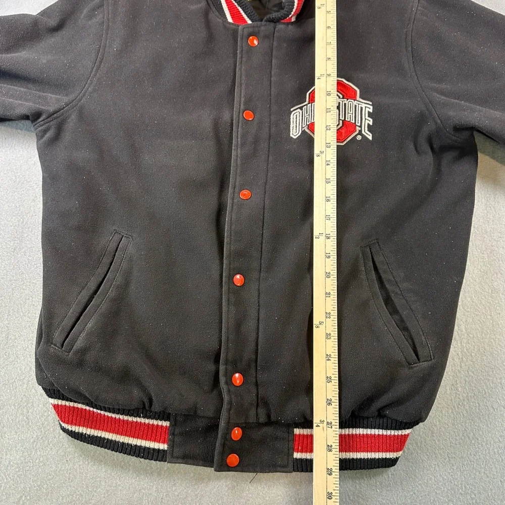 G-III Ohio State Buckeyes Varsity Bomber Jacket Mens Medium Black Red Wool Snap - Picture 4 of 9